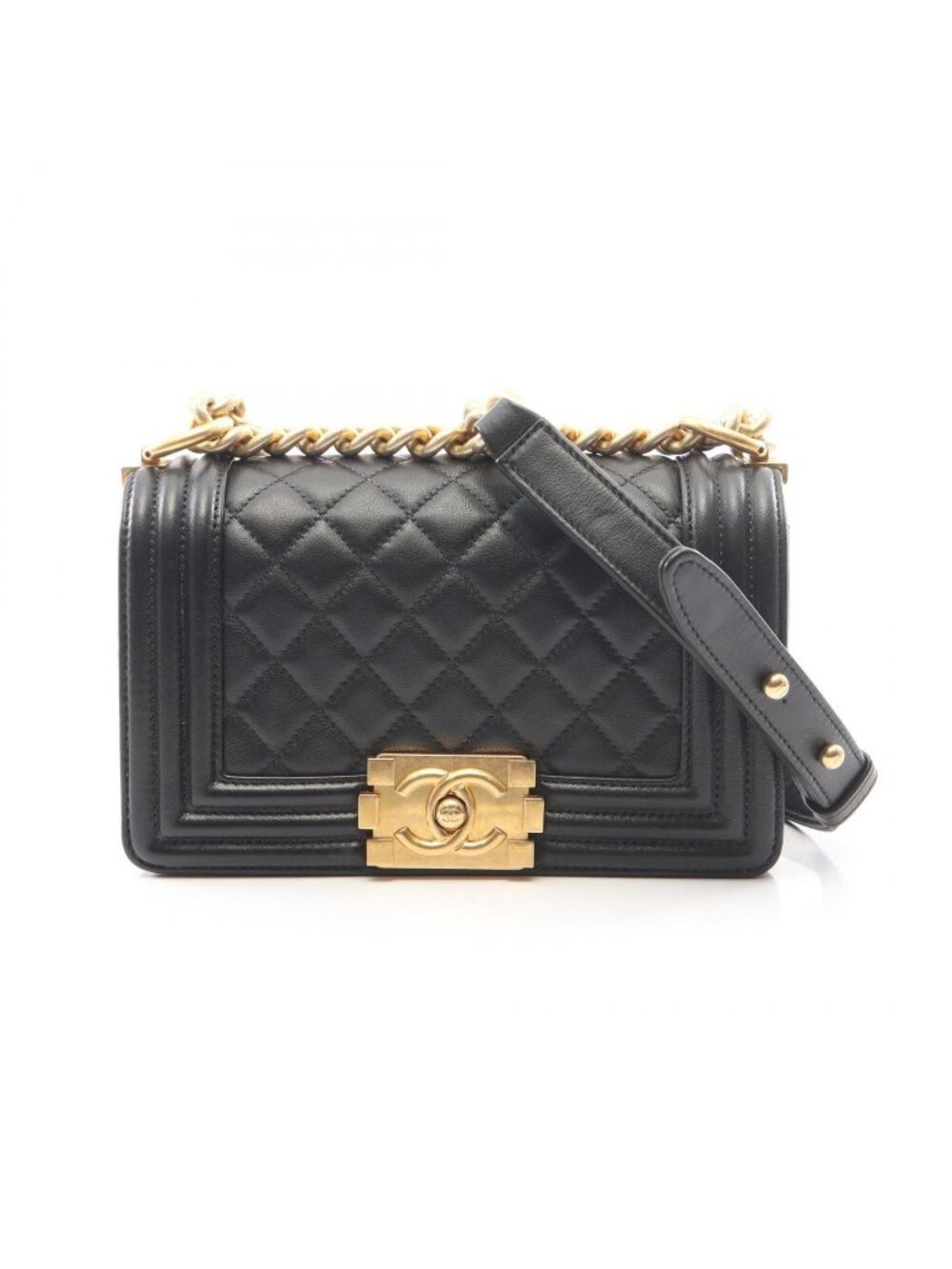 Chanel Shoulder Bag Boy Small Black Lambskin Chain
